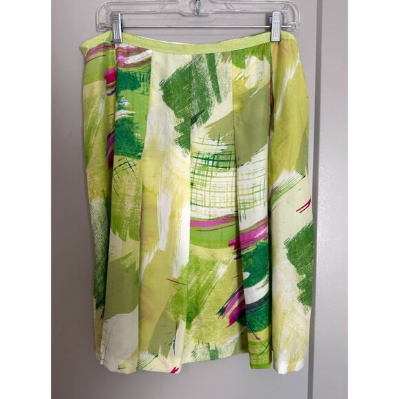 BELIZA 100% Silk Skirt Women's Knee Length Green Abstract Print  Size 12 - Picture 1 of 10